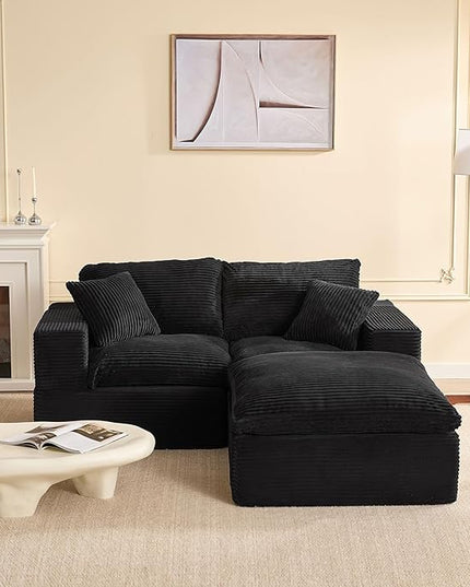 74.8” Cloud Couch, Modular Loveseat Sofa, Convertible Sofas Bed, Deep Seat Sofa, Cozy Sofa for Living Room, Office and Bedroom, L Shaped Cozy Sofa Furniture Set, Corduroy, Black
