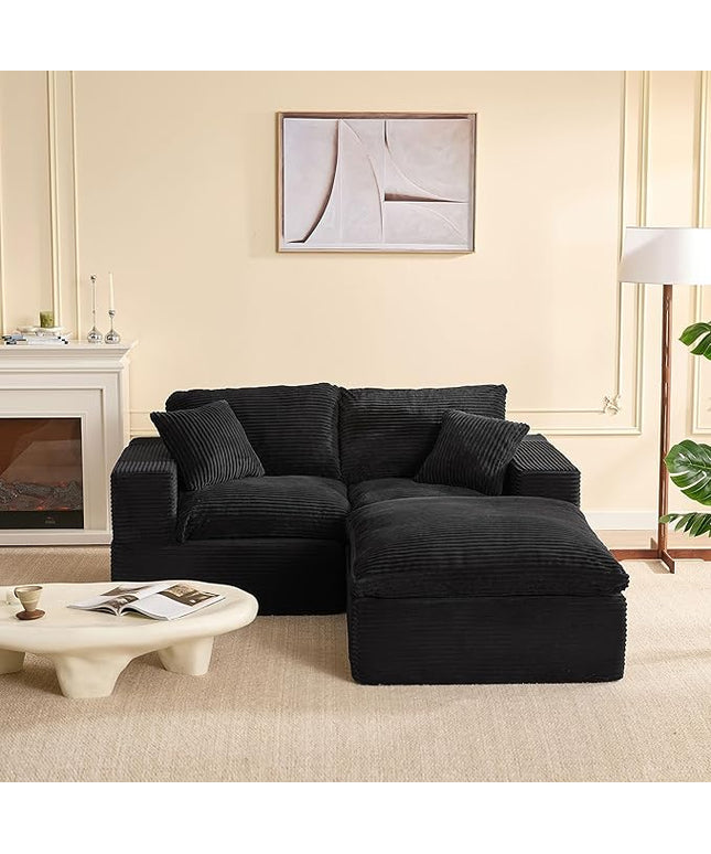74.8” Cloud Couch, Modular Loveseat Sofa, Convertible Sofas Bed, Deep Seat Sofa, Cozy Sofa for Living Room, Office and Bedroom, L Shaped Cozy Sofa Furniture Set, Corduroy, Black