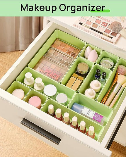 Vtopmart 25 PCS Plastic Drawer Organizers Set, 4-Size Versatile Bathroom and Vanity Drawer Organizer Trays, Storage Bins for Makeup, Bedroom, Kitchen Gadgets Utensils and Office