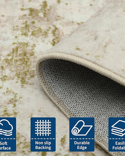 Modern Abstract 2x7 Runner Rug Washable Non Slip Stain Resistant Rug for Hallway Kitchen Bedroom Non Shedding Low Pile Indoor Floor Cover,Golden Grey
