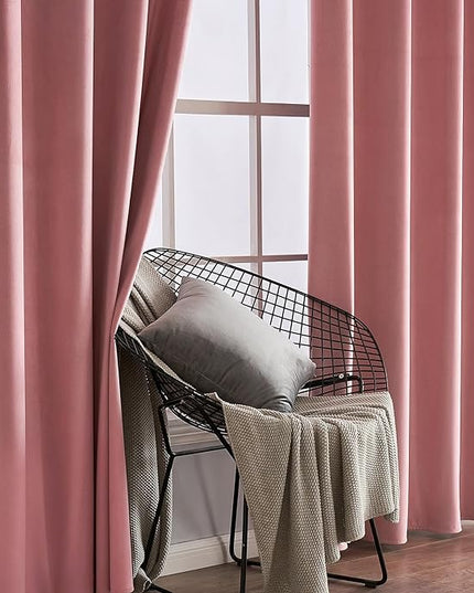 MIULEE Blush Pink Velvet Curtains Thermal Insulated Soundproof Room Darkening Blackout Curtains/Grommet Window Drapes for Home Theatre/Girls Room/Wedding Decor 52 x 84 Inches Set of 2