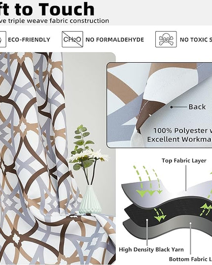 DriftAway Alexander 80% Blackout Curtains for Living Room 250GSM Pattern Match Thermal Insulated Room Darkening Geo Moroccan Mid Century Grommet Bedroom Drapes 2 Panels 52 Inch by 84 Inch Brown