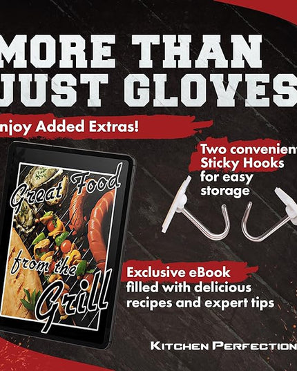 KITCHEN PERFECTION S Silicone Smoker Oven Gloves -Extreme Heat Resistant BBQ Gloves -Handle Hot Food Right on Your Grill Fryer Pit|Waterproof Oven Mitts |Superior Value Set+3 Bonuses