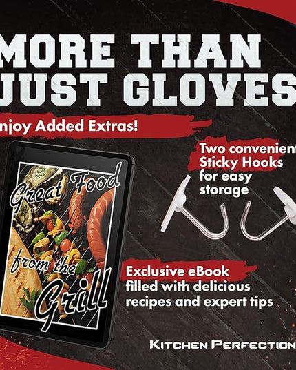 KITCHEN PERFECTION S Silicone Smoker Oven Gloves -Extreme Heat Resistant BBQ Gloves -Handle Hot Food Right on Your Grill Fryer Pit|Waterproof Oven Mitts |Superior Value Set+3 Bonuses