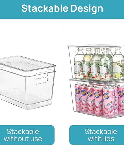 Vtopmart 4 Pack Clear Stackable Storage Bins with Lids,XLarge Plastic Containers with Handle for Pantry Organizer and Storage,Perfect for Kitchen,Fridge,Cabinet, Closet,Bathroom Organization