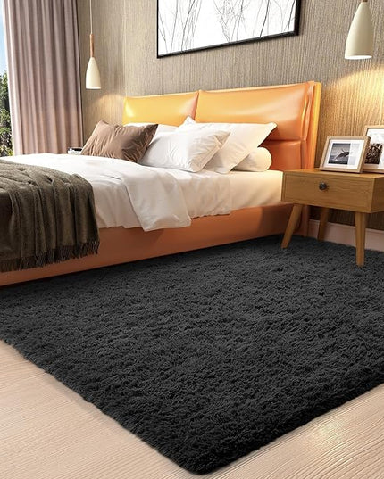 Ophanie 3x5 Black Rugs for College Dorm, Bedroom Small Area Rug, Non-Slip Fluffy Shaggy Bedside Soft Shag Fuzzy Plush Carpet for Kids Boys Teen Home Decor Aesthetic, Nursery