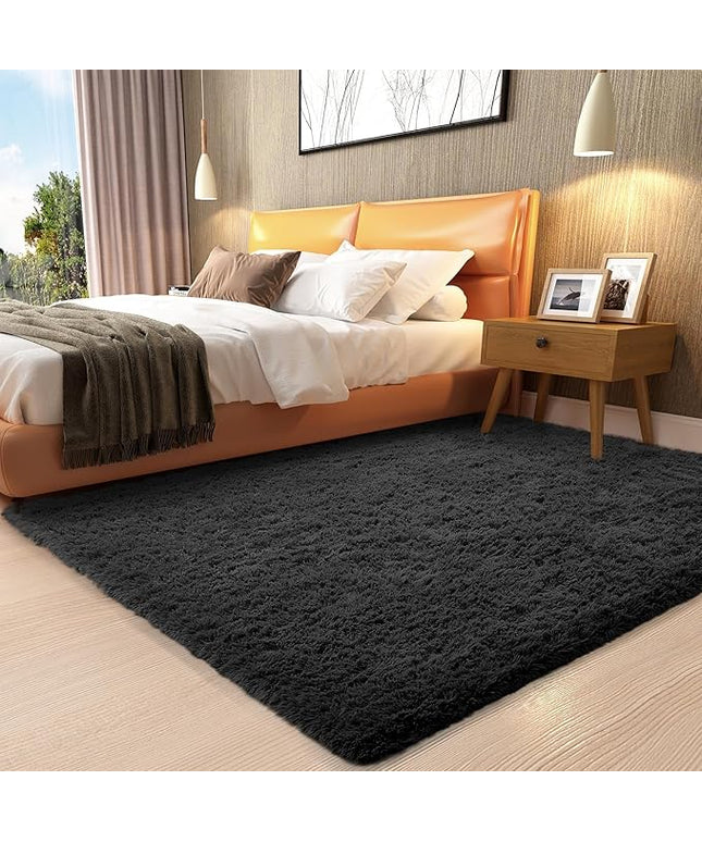 Ophanie 3x5 Black Rugs for College Dorm, Bedroom Small Area Rug, Non-Slip Fluffy Shaggy Bedside Soft Shag Fuzzy Plush Carpet for Kids Boys Teen Home Decor Aesthetic, Nursery