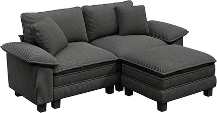 87" L-Shaped Sectional Sofa, Modular Cloud Couch with an Ottoman, Deep Seating, Removable Arms, Soft Corduroy Upholstery for Living Room, Apartment, Gray