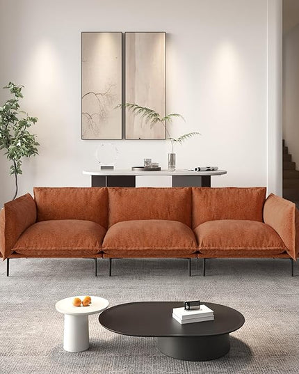 WJShome Sectional Couches for Living Room, Velvet 111" Modern 3 Seater Sofa with Removable Cushions and 8" High Metal Legs, Easy to Clean, Terracotta