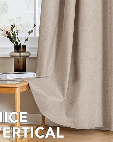 H.VERSAILTEX Linen Curtains 100% Blackout Curtains for Bedroom 108 inch Long Full Light Blocking Nature Linen Blended Window Curtains for Living Room Nickel Grommet (2 Panels, Heathered Sand)