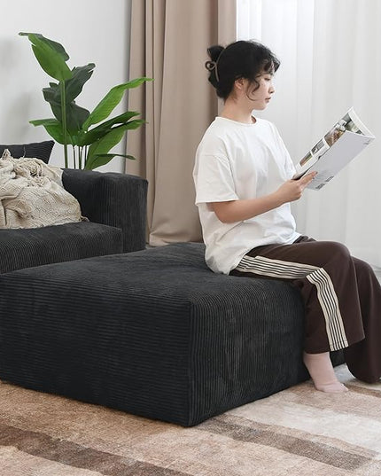 JACH Modern Corduroy Sectional Couch, Modular Sectional Sofa with Chaise Ottoman, Cushion Covers Removable, Oversized Deep Seat Soft Couches for Living Room, Office (Black)