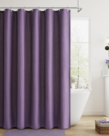 Naturoom Purple Linen Shower Curtain, Country Boho Farmhouse Bath Decor Shower Curtains Neutral Cloth Weighted Textured Fabric Bath Curtain Liner with Hooks, 72x96