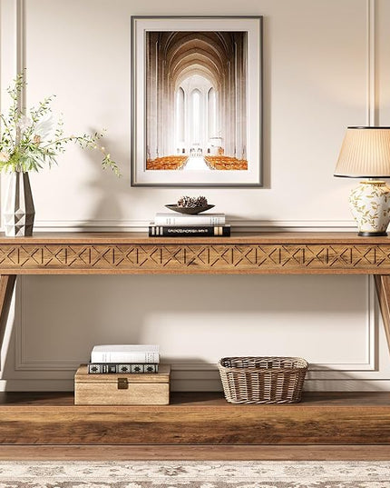 Tribesigns Farmhouse Console Table, 70.9-Inch Extra Long Entryway Table with Storage, 2-Tier Narrow Sofa Table Behind Couch, Wooden Accent Table for Living Room, Hallway, Foyer, Rustic Brown