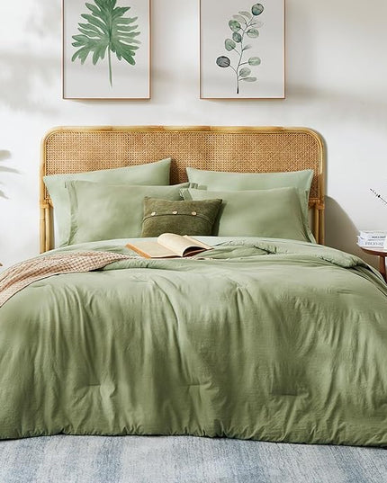 WRENSONGE Queen Comforter Set - 7 Pieces Sage Green Soft Bed in a Bag Queen with Fitted Sheet, Flat Sheet, 2 Pillow Shams, and 2 Pillowcases- Warm Bedding Sets Queen for All Season