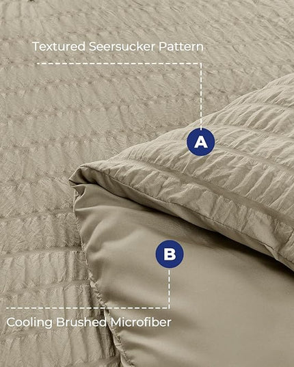 HYMOKEGE Linen California King Comforter Set Seersucker 7 Pieces, All Season Luxury Bed in a Bag for Bedroom, Bedding Set with Comforter, Sheets, Pillowcases & Shams