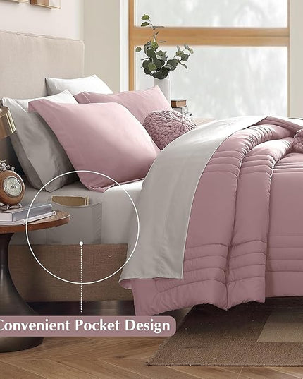 Monbix Full Comforter Set - 7 Pieces Bed in a Bag Full Size Bedding Sets with Comforters, All Seasons Down Alternative Comforter with Sheets,Pillowcases & Shams