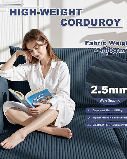 138" Boneless Couches for Living Room, Modular Cloud Couch Sofa -5 Pieces U Shap Corduroy Sectional Sofa, Fluffy Memory Foam Sleeper Sofa Furniture, No Assembly, Wide Armrest, Navy Blue