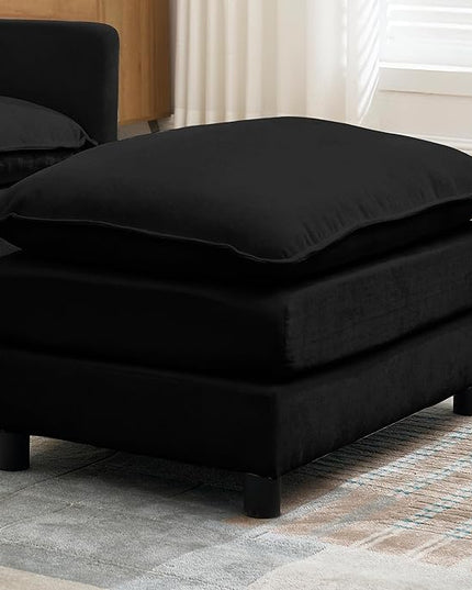 SZLIZCCC 56.3''D Oversized Chaise Lounge Chair Indoor, Comfy Chenille Upholstered Sofa Chair with Ottoman, Deep Seat Single Sofa Couch with 1 Pillow for Living Room(Black, 56.3"- Single Seat)