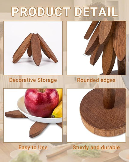 Yuoyar Trivets, Wooden Tree-Shaped Sapeli Wood Drink Trivets Set for Coffee Table, Kitchen Table Decor
