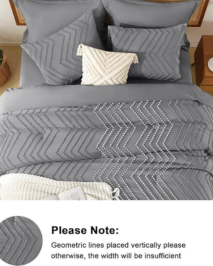 Litanika California King Size Comforter Set with Sheets Medium Gray - 7 Pieces Bed in a Bag Cal King Chevron Tufted Complete Bedding Sets with Comforter, Sheets, Pillowcases & Shams