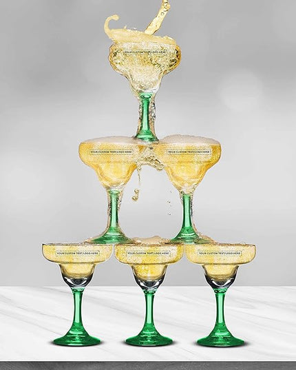 DISCOUNT PROMOS 10 Margarita Glasses Set, 9 oz. - Personalized Text, Logo - Classic, Smooth, Barware, Glassware - Green