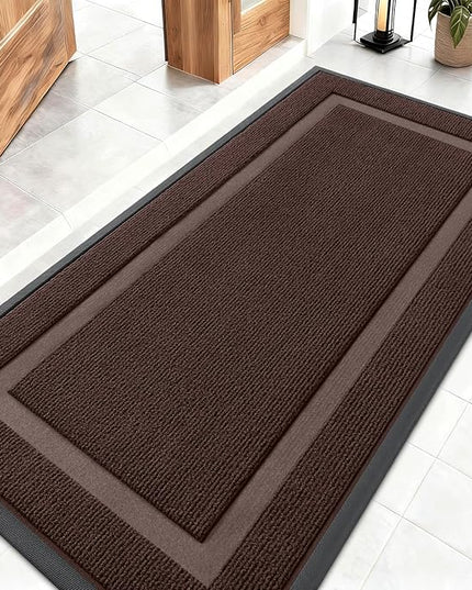 OLANLY Front Door Mat Indoor Outdoor Entrance, Waterproof All-Season, All-Weather Doormat, Sturdy Natural Rubber, Fade Resistant, Low Profile, Easy Clean Patio Porch Entryway Mat, 47x23, Dark Brown