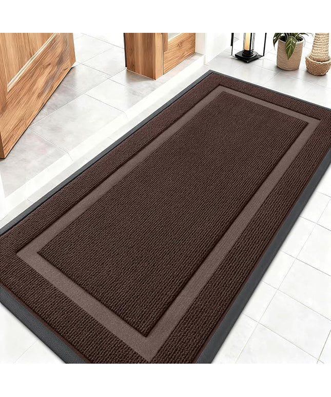 OLANLY Front Door Mat Indoor Outdoor Entrance, Waterproof All-Season, All-Weather Doormat, Sturdy Natural Rubber, Fade Resistant, Low Profile, Easy Clean Patio Porch Entryway Mat, 47x23, Dark Brown