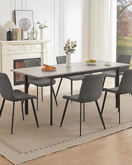 63"- 78.7" Extendable Dining Table Set for 6, Modern Kitchen Table with 6 Dining Chairs for 4-6 Person, Thickened Expandable Wooden Table with Metal Legs for Dining Room, Kitchen