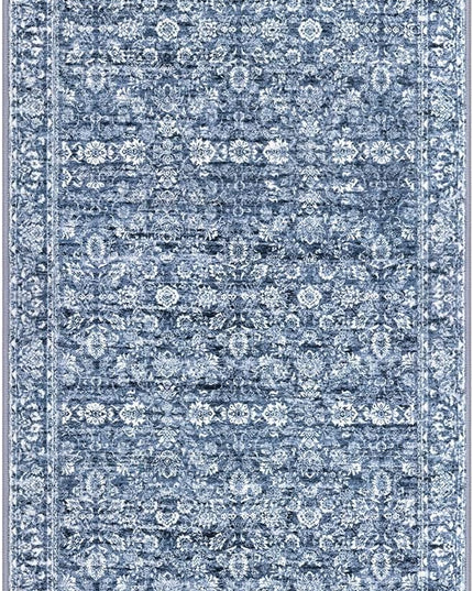2x6 Runner Washable Rug for Hallways, Blue Soft Classic Kitchen Rugs with Non-Slip, Non-Shedding Distressed Floral Rug for Hallways Entryway Bedroom Bathroom Laundry