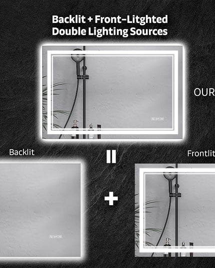 24" x 36" Frontlit & Backlit LED Bathroom Mirror, Frameless Vanity Wall Mirror with CRI90 Dimmable 3-Color Lighting, Anti-Fog, Memory, Plug-in/Hardwired Installation, ETL & UL Certified