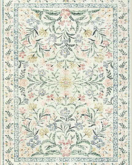 Wonnitar Large Living Room Rug, Floral 10 x 14 Machine Washable Area Rugs, Soft Boho Ultra-Thin Non-Shedding Indoor Aesthetic Carpet for Bedroom Dining Room Office