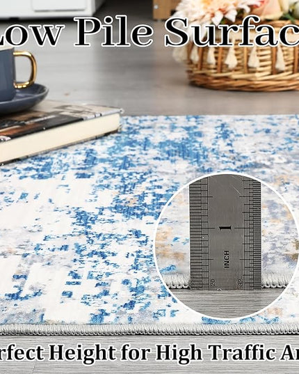 6x9 Modern Abstract Area Rug Non Slip Non Shedding Low Pile Stain Resistant Rug Soft Carpet for Bedroom Living Room, Blue/Grey