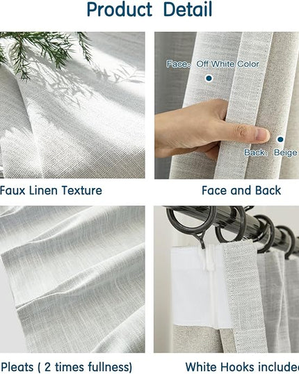 LETAU Pinch Pleats Off White Linen Texture Curtains 96 inches Long, 100% Blackout Privacy Window Curtains Panels Drapery, 100" W x 96" L, 2 Panels