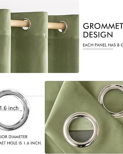 MIULEE Sage Velvet Curtains Green Thermal Insulated Soundproof Room Darkening Blackout Curtains/Grommet Black Out Window Drapes for Living Room/Bedroom/Home Theatre Decor 52 x 108 Inches 2 Panels