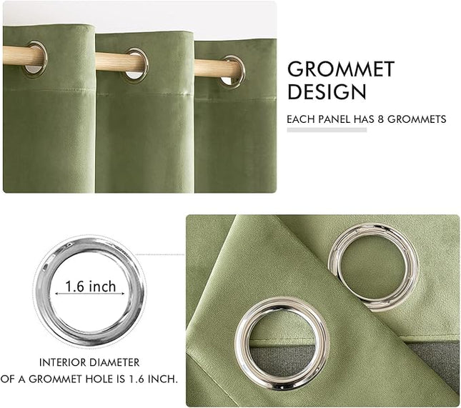 MIULEE Sage Velvet Curtains Green Thermal Insulated Soundproof Room Darkening Blackout Curtains/Grommet Black Out Window Drapes for Living Room/Bedroom/Home Theatre Decor 52 x 108 Inches 2 Panels