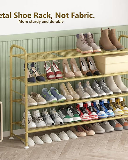 LINZINAR Shoe Rack 4 Tier Storage Organizer for Closet Entryway Metal Gold