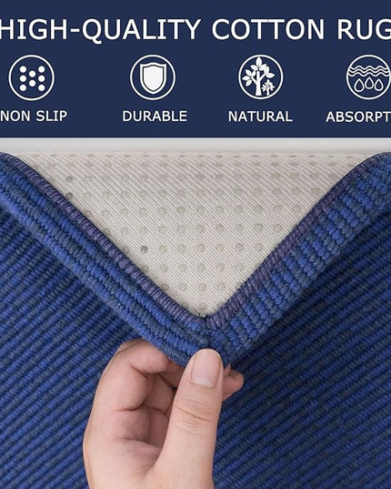KOZYFLY Washable Runner Rug 2x6 Ft Runners for Hallways Kitchen Runner Rugs with Rubber Backing Braided Cotton Entryway Runner Indoor, Carpet Runners for Hallway Entryway Bedroom, Royal Blue