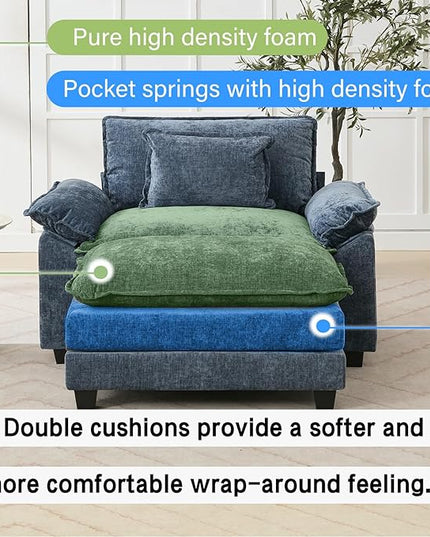 53" Modular Sectional Sofa, Comfy Cloud Couch Sectional Sofa with Ottoman, Chenille Sofa Sleeper Deep Seat Sofa with Throw Pillows for Living Room (Blue)