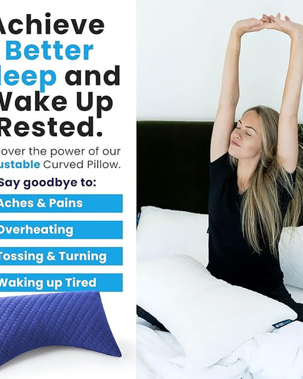 Sidney Sleep Set of 2 Queen Size Bed Pillows for Side and Back Sleepers - Adjustable Filling - Memory Foam Pillows for Neck and Shoulder Pain - Customizable Loft - Extra Foam Included (Blue)