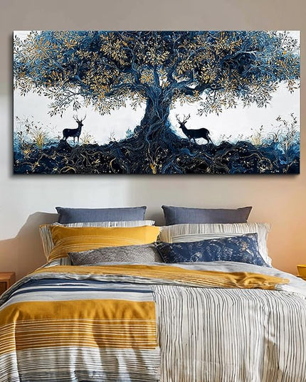XIGUANGART Large Wall Art for Living Room Inspiration Farmhouse Elk Paintings Tree of Life Canvas Art Prints Pictures Modern Abstract Artwork Wall Decor Bedroom Home Office Posters Decoration 30"X60"