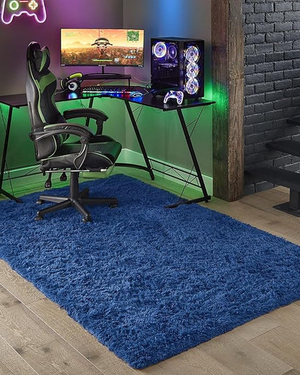 Ophanie Blue Rug, Boys 4x6 Rugs for Bedroom Royal Dark Blue Carpet Nursery Aesthetic, Kids Playroom Navy Area Rugs for Girls Teen Home Decor, Fluffy Shag Bedside Floor Living Room Carpet