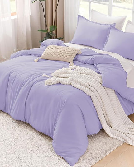 Litanika Lavender Comforter Twin/Twin XL Size, 2 Pieces Boho Lightweight Solid Bedding Comforter Set, All Season Fluffy Bed Set (66x90In Comforter & 1 Pillowcase)