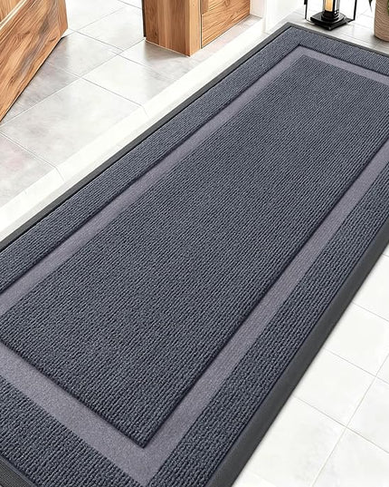 OLANLY Front Door Mat Indoor Outdoor Entrance, Waterproof All-Season, All-Weather Doormat, Sturdy Natural Rubber, Fade Resistant, Low Profile, Easy Clean Patio Porch Entryway Mat, 59x20, Light Grey