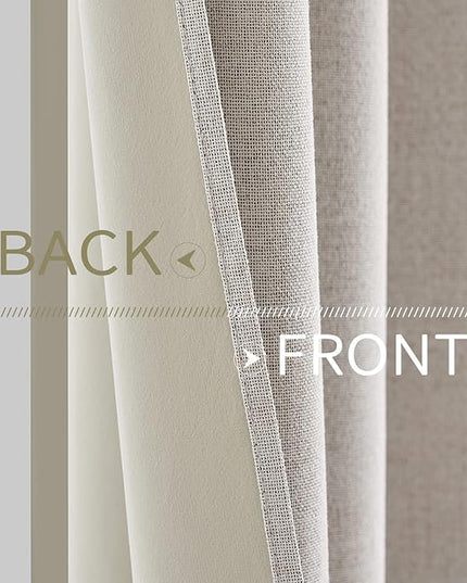 MIULEE 100% Blackout Linen Textured Curtains for Bedroom Solid Thermal Insulated Ivory Grommet Room Darkening Curtains & Drapes Luxury Decor for Living Room Nursery 42 x 84 Inch (2 Panels)
