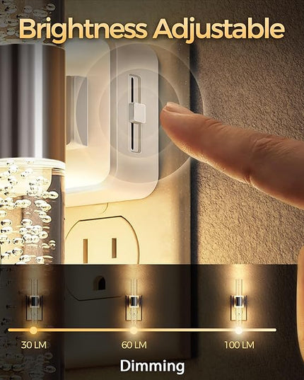 DORESshop LED Night Light, Rotating Night Lights Plug into Wall, Auto Light Sensor Nightlight Dimmable, 3000K Soft Light, LED Acrylic Bubble Nightlight Plug in for Bedroom, Chrome Cover, 2 Pack