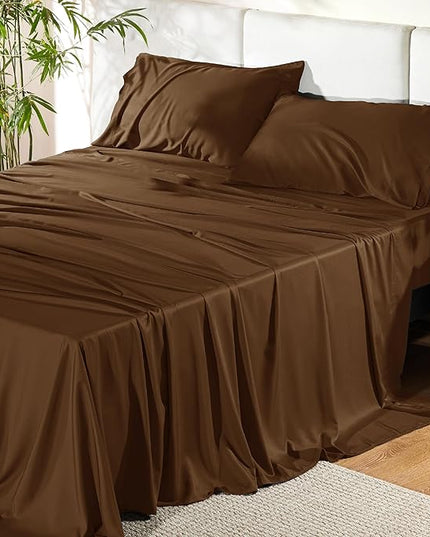 Bedsure Full Size Bed Sheets, Cooling Sheets, Rayon Derived from Bamboo, Breathable & Soft, Deep Pocket Up to 16 Inches, Hotel Luxury Silky Bedding for Hot Sleepers, Brown
