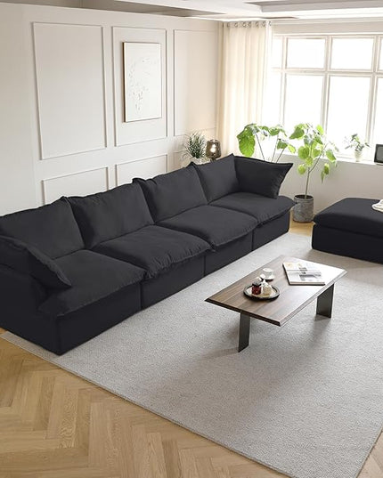 JACH L Shape Sectional Couches, Modular Sectional Sofas, Modern Couch with Chaise Ottoman, Cushion Covers Removable, Cloud Sectional Sofa for Living Room (Black)