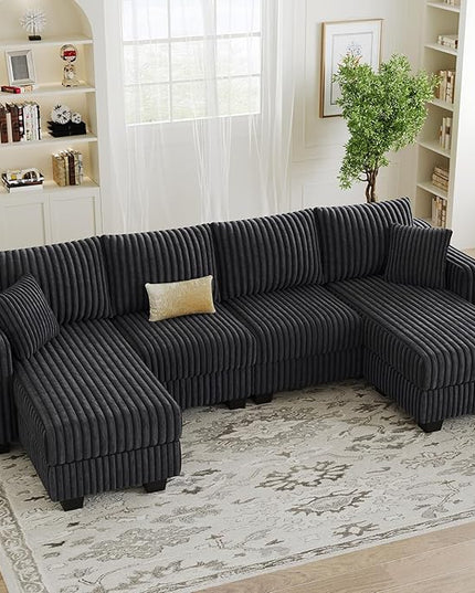 Belffin U Shaped Couch with Reversible Chaises Sectional Couches for Living Room Sectional Couch with Ottomans Corduroy (Dark Grey, U Shaped)