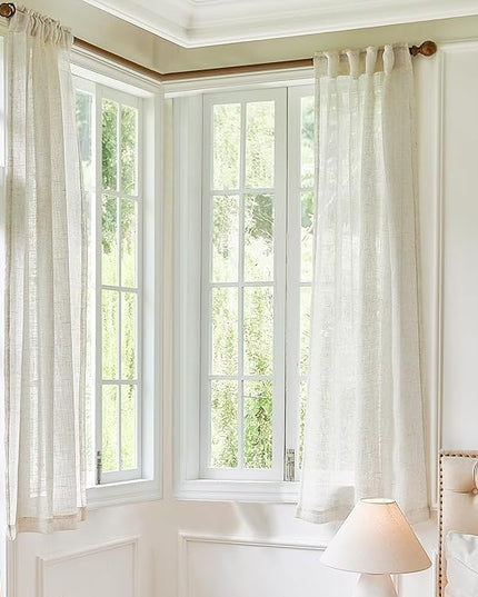 DUALIFE Natural Sheer Linen Curtains 45 Inch Beige for Small Windows 2 Panels, Back Tab Pocket Short Skinny Narrow Mini Sheer Curtains for Kitchen Bathroom Basement Farmhouse Decor 34x45 Ivory Cream