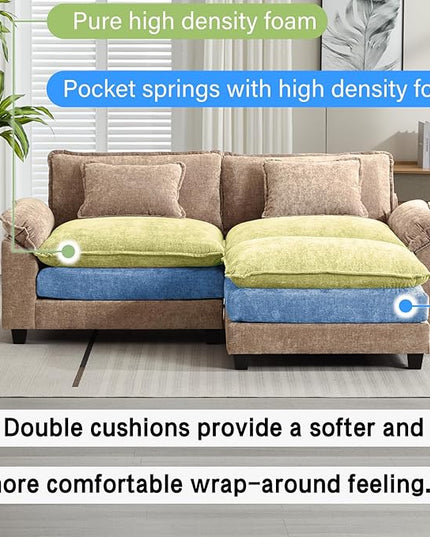 86" Modular Sectional Sofa, Comfy Cloud Couch Sectional Sofa with Ottoman, Chenille Sofa Sleeper Deep Seat Sofa with Throw Pillows for Living Room (Khaki, 86"- L Shape)